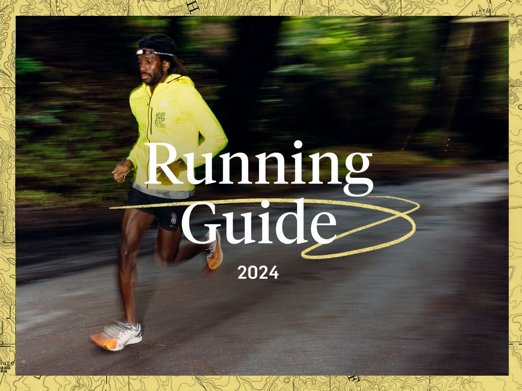 A runner on a dirt road at dawn. The text overlay reads: Running Guide